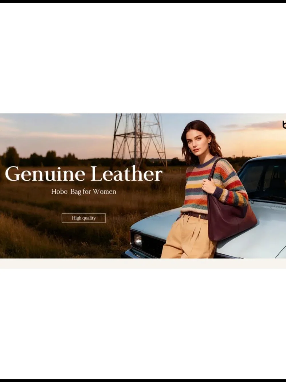 Genuine Leather Slouchy Hobo Bag Women's Casual Magnetic Closure